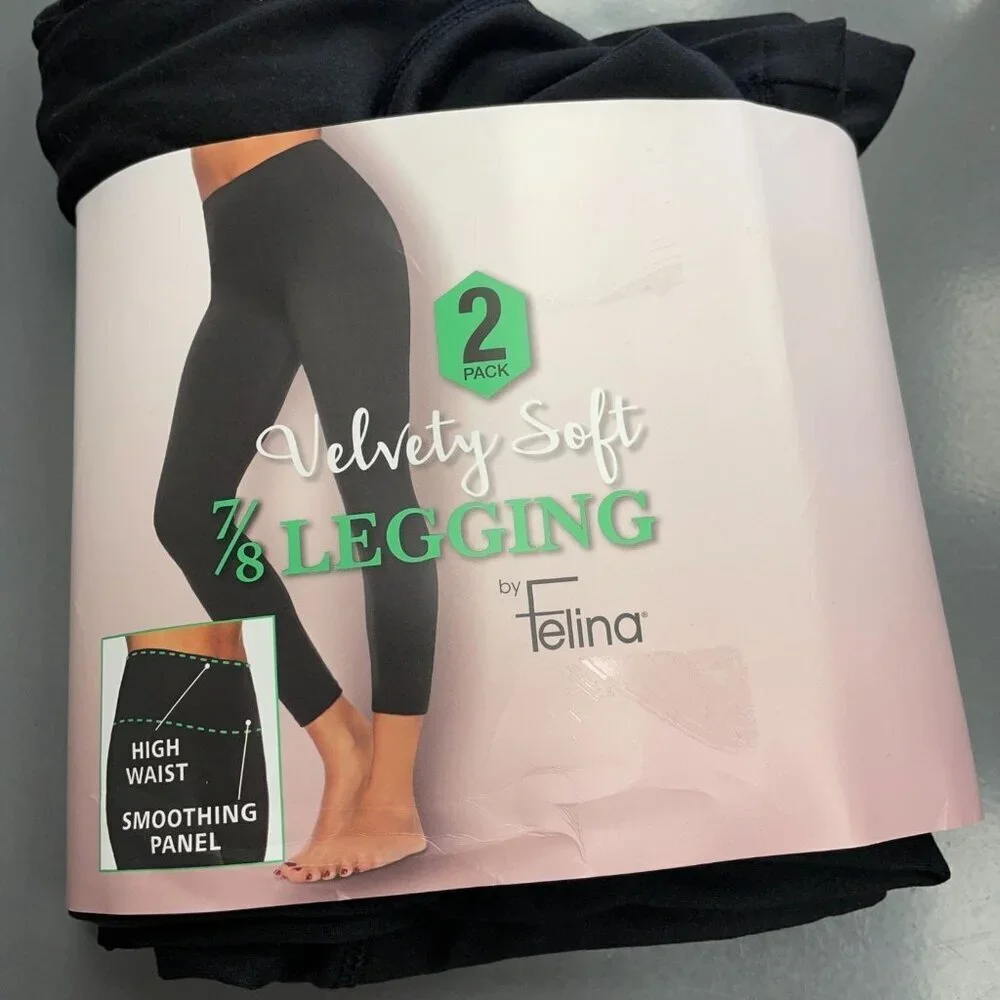 NEW Felina 2 Pack Velvety Soft Women's S 7/8  Legging  High Waist Black